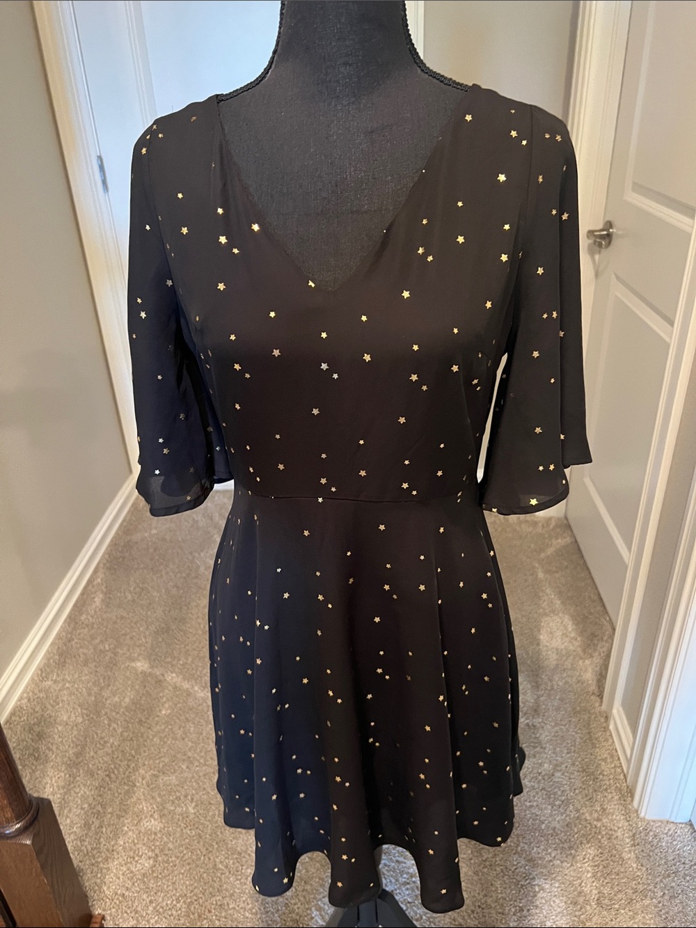 GB girls Black Mini Dress with Gold Star Print